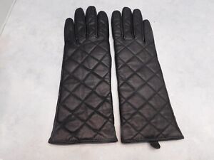 ETIENNE AIGNER LADIES BLACK LEATHER WINTER GLOVES CASHMERE LINING SIZE SMALL