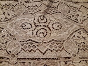 Vintage French Bobbin Lace tablecloth | Antique Tambour Doily lace Lot 38X14 in