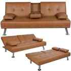 Faux Leather Futon Sofa Bed Couch Sleeper Convertible Foldable Loveseat Modern