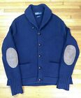 Polo Ralph Lauren Cardigan Shawl Collar Blue wool/cashmere Elbow Patch Men Med