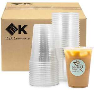 16 oz Clear Disposable Plastic Coffee Cups with Strawless Sip Lids [50-1000 Set]