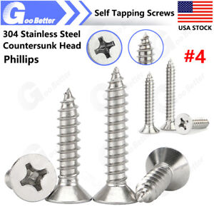 #4 304 Stainless Steel Phillips Flat Countersunk Head Self Tapping Wood Screws