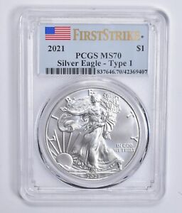 MS70 2021 American Silver Eagle Type 1 First Strike PCGS Flag Lbl *0340