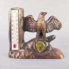 Vintage Brass Thermometer Bald Eagle Tree TableTop Montana Souvenir Japan MCM