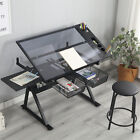 Adjustable Artist Drawing Drafting Table Tempered Glass Art Craft Desk w/ Chair