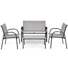 Patiojoy 4PCS Patio Furniture Set Sofa Coffee Table Steel Frame Garden Deck Gray