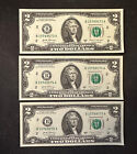 Lot of 3 CRISP Two Dollar Bills - Consecutive Serial # $2s Real Money gem mint!
