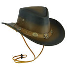 New Australian Western Style Outback Cowboy Leather Bush Hat Wide Brim S to 2XL