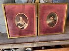 LOT 2 HAND COLORED TINTED PHOTOS MAN & WOMAN LARGE MINIATURE PORTRAIT IN FRAME
