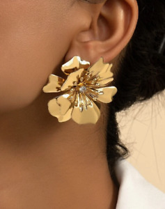 Big Gold Stud Flower Earrings