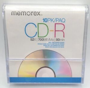 Memorex CD-R 10 pk 52x 700 mbps 80 minute blank CD with Cases NEW