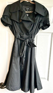 NWT $198 Bebe Puffy Short Sleeve Full Skirt TRENCH Coat Dress Black M