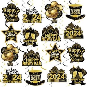 Happy New Year Decorations 2024, 16Pack Happy New Year Hanging Swirls