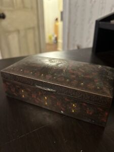 Old Copper Tin Wooden Lined Box - Covered With Intricate Inlays