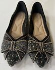 Women's Rhinestone Flats Bow Sequins Wedding Shoes Slip-on Pointed Toe US 5.5