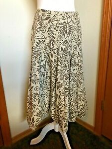 J Jill Sand and Brown Floral Long Maxi Skirt Size 2