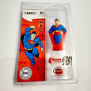 DC COMICS EMTEC Superman figure 8 GB USB 2.0 Flash Drive 4 Tattoos Free Shipping