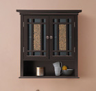 Glass Door Wall Cabinet with Adjustable Shelves Kitchen Bathroom Cupboard Brown