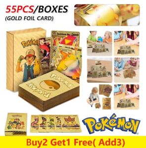 55Pcs Pokemon Card Foil GOLD PACK 55 CARDS TCG GX Vmax GX Card Charizard Rare US