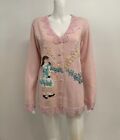 NWD Storybook Knits Beautiful Girl Croche Beeded Floral Cardigan Sweater Size M