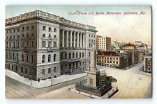 Court House And Battle Monument Baltimore Maryland Vintage Postcard