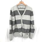 WESC Gaspare button up v-neck grandpa cardigan sweater gray stripe 100% cotton L