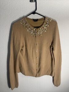 Magaschoni Cashmere Cardigan Light Brown Embellished Beaded Button Sweater Large
