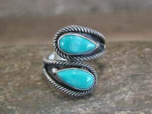Navajo Sterling Silver & 2 Stone Turquoise Ring by Lonjose - Size 6