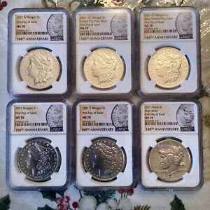2021 Morgan/Peace NGC FIRST DAY OF ISSUE 6 COINS SET ..LOW PRICE !