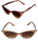 Womens small Cat Eye Vintage Sunglasses Brown Bronze Clear Frame Rhinestones 50s