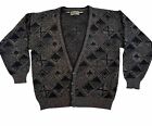 Vintage Zeppelin Cardigan Grandpa Sweater Mens Sz Medium Black Grey Knit Acrylic