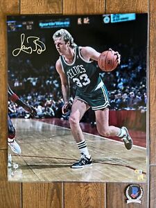 Boston Celtics Larry Bird Autographed 20 X 24 Photo Silver Ink Beckett Witnessed