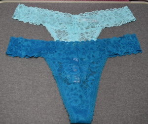 2 new Victoria's Secret Blue  Aqua Lace Thong Panty Lot XXL 2XL
