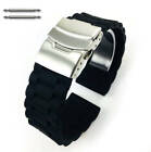 Black Rubber Silicone Replacement Watch Band Strap Double Locking Buckle #4091