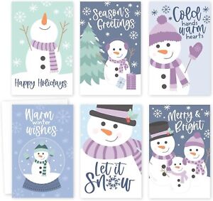 24 Snowman Christmas Holiday Cards Bulk With Envelopes - Happy Holiday Cards...
