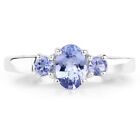 Three Stone 7x5MM Oval Shape Natural Tanzanite 925 Sterling Silver Women Ring