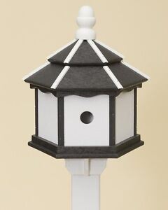 3 ROOM HEXAGON BIRDHOUSE Large Black & White Amish Handmade Recycled Bird Post