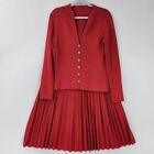 St John Sweater Womens 12 Faded Red 2 PC Vintage Cardigan Pleated A Line Skirt