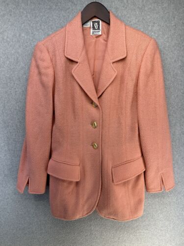 Anne Klein Womens Blazer Coral Pink Tweed 100% Wool Single Breast 90s Vintage