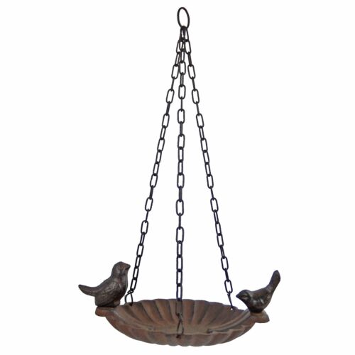 Cast Iron Hanging Dish Bird Feeder Perched Love Birds Garden Porch Tree Decor