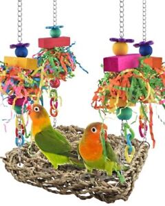 Conure Toys Bird Grass Swing Mat Parrot Climbing Hammock with Colorful Toys for