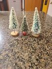 3 Vintage Flocked Bottle Brush Christmas Trees Decoration, Japan