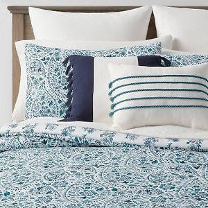 12pc Queen Bancroft Reversible Paisley Print Comforter & Sheet Bedding Set Blue