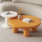 Guyii Round Coffee Table Wood Coffee Table with White Side Table for Living Room