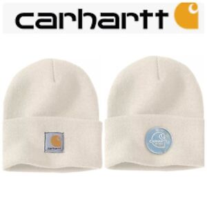 Carhartt Knit Watercolor Camo Patch Beanie Hat Winter White - NWT UNISEX