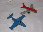Vtg Tootsietoy Toy Plane Jets Set of Two Diecast f-86 Sabre & Blue Aircraft USA