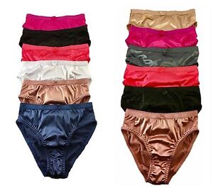 6 PRETTY SATIN BIKINIS Style PANTIES Womens Under #38306M Coco Multi-Color M