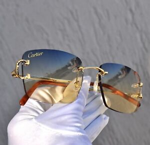 Cartier rimless sunglasses glasses BIG C decor Piccadilly Pop Smoke Gold Frame