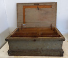 Antique Wood Carpenter's Chest Tool Box Old Green Paint, Canvass Covered Top
