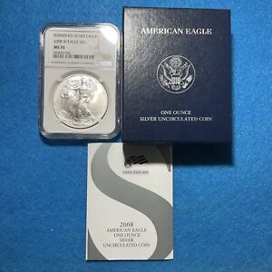 New Listing2008 W BURNISHED SILVER EAGLE NGC MS70 With Box And Coa ￼